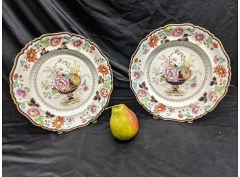 Pair Of Vintage Floral Pattern Iron Stone China Plates
