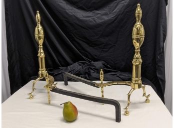 Antique Early 19th Century Brass Double Lemon Andirons Pair #1 Of 4