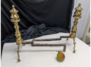 Antique Early 19th Century Brass Andiron Pair #4 Of 4