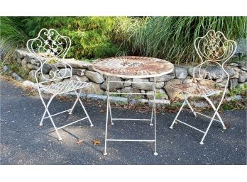 Elegant Vintage Cafe Wrought Iron Table And Two Chairs