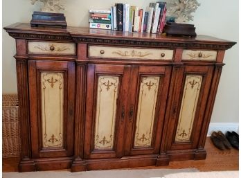 Beautifully Built By 'Hooker' Hand Painted Solid Four Door Wooden Credenza/  Buffet Table