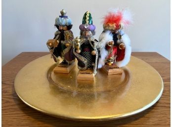 Steinbach Germany Three Wisemen Figurines - Vintage Limited Edition On Ceramic Gold Platter