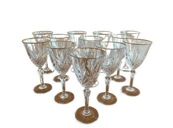 Set Of Twelve Crystal Wine Glasses With Gilt Rims