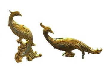 Pair Of Gilt Finish Pheasant Statuettes