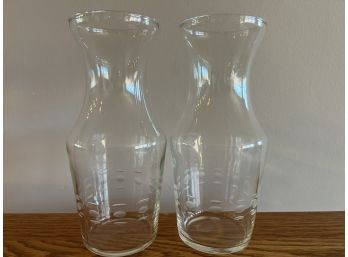 Pair Of Small Handmade Etched Glass Carafes