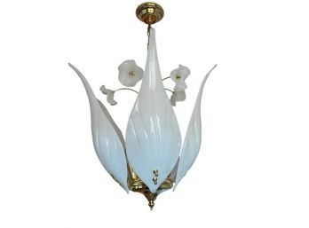 Murano Glass Chandelier In The Style Of Franco Luce, White & Polished Brass