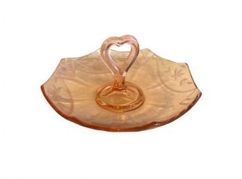 Pink Art Glass Candy Dish With Heart-Shaped Central Handle