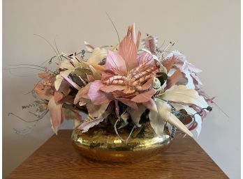 Hammered Brass Centerpiece With Pink Lily Floral Spray