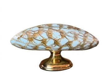 Midcentury Delft Holland Gold Marbled Pedestal Dish