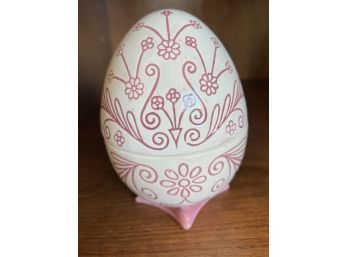 White & Pink Ceramic Egg Lidded Box