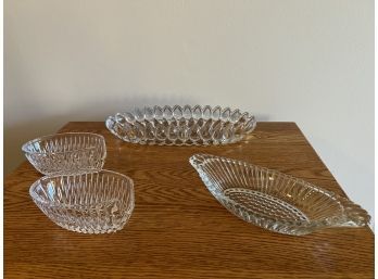 Pair Of Oblong Art Glass Platters & Pair Of Spoon Rests