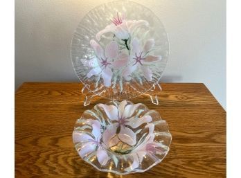 Sydenstricker Glass Pink Lily Bowl & Plate