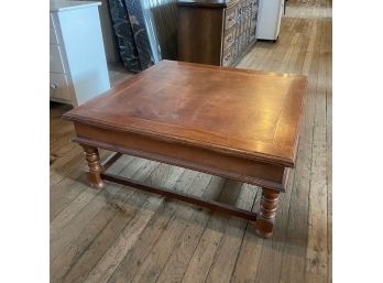 Large Stately Square Coffee Table With Leather Top