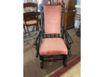 Antique Rocking Chair With Upholstered Back And Seat - Great Shape