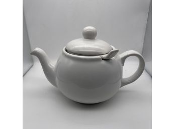 Vintage Ceramic White Teapot With Fitted Ceramic Loose Leaf Strainer