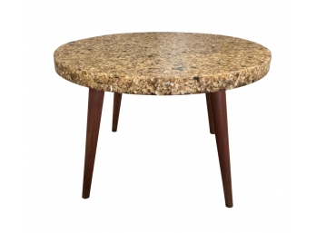 Mid Century Modern Round Accent Table With Table Top Made Of Sea Shell Pieces In Resin