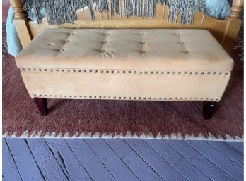 Office Star Products Upholstered Storage Bench W/ Rivet Detailing And Wooden Legs