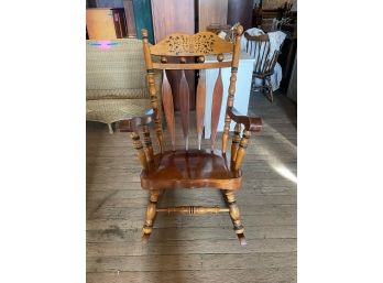 Vintage Wooden Rocking Chair With Stenciling And Handsome Wood Details