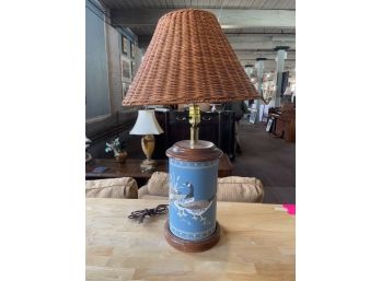 Vintage UL Table Lamp W/ Geese, Wicker Lamp Shade