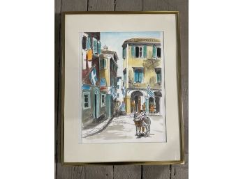 Original Watercolor Painting Of Greek Street Scene