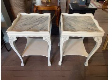 Reworked Faux Marble Top Side Tables, Pair Of 2