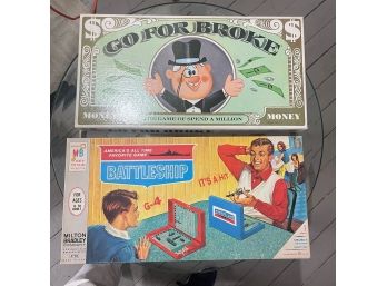Vintage 1960s Board Games, Go For Broke 1965, Battleship First Edition 1967 - Pair Of Two
