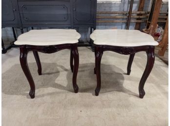 Vintage Stone Top Accent Tables, Set Of 2