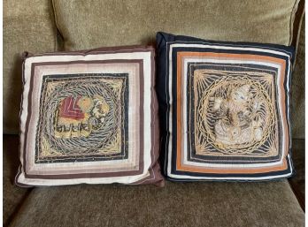 Vintage Handmade, Sewn, And Embroidered Thai Accent Pillows, Pair Of 2