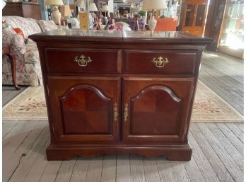 Dark Wood Bar Cabient With Leaf Top And Velvet Lined Silverware Drawer