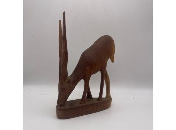 Vintage Wood Hand Carved Gazelle Figurine - One Of A Kind Piece