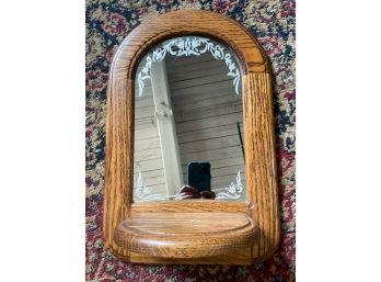 Vintage Vanity Mirror With Etched Details And Small Shelf