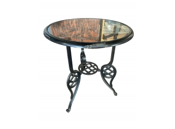 Wrought Iron Circle Side Table With Glass Top