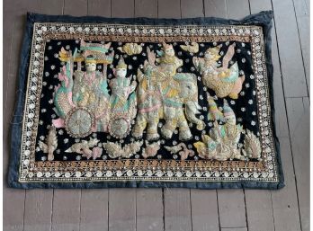 Antique Handsewn, Beaded, And Embroidered Thai Tapestry