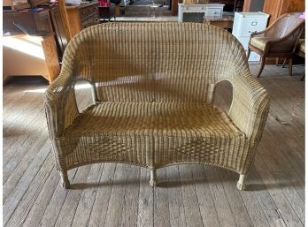 Vintage Waxed Wicker Love Seat/Bench