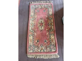 Vintage Accent Rug With Pink Floral Designs