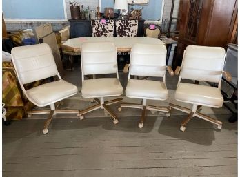 1993 Chromecraft 'Ivory Charade' Dining Chairs On Casters, Mid Century Style - 4 Pieces