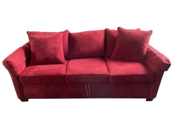 Red Micro Suede Sofa Bed With Accent Pillows