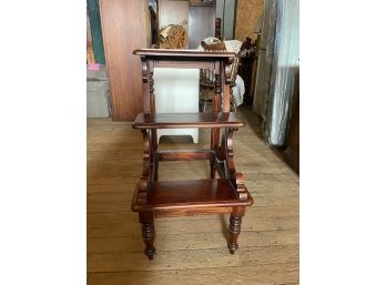 Vintage Library Step Stool With Ornate Woodwork And Classic Design