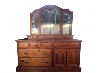 Retro Low Dresser With Large Etched Glass Mirror - Really Unique And Lots Of Storage