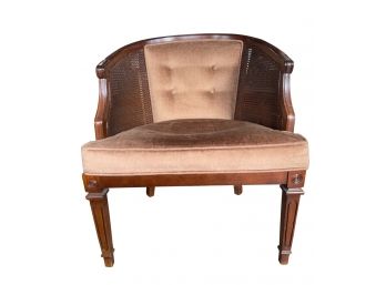 Vintage Caned Accent Chair With Upholstery