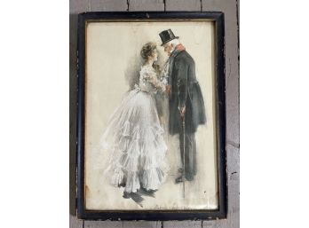 1903 'Father And Bride' Figurative Lithograph After Howard Chandler Christy, Framed