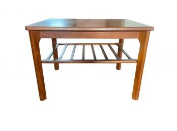 Vintage Danish Teak Wood Side Table With Lower Storage