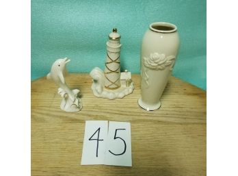 3 Piece LENOX Lot, Dolphin, Lighthouse, Vase