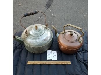 2 Kettles - 1920 Revere Coffee Pot, 1 Copper And Brass
