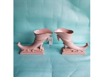 Pair Of Princeton Pottery Cornucopia Horn P193