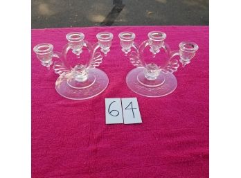 Set Of 2 Mainsville Glass Moondrops Candelabra Candlestick Holders 6' Tall