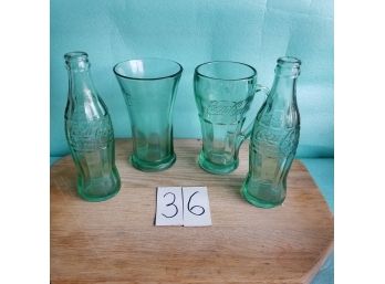 Lot Of 4 COCA COLA - 2 Bottles And 2 Drinking Glasses - Charlotte, NY Factories