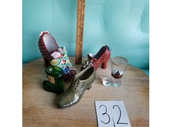 Lot Of 5 Porcelain, Ceramic And Glass Shoes - 2 Moorage Style - Shippable