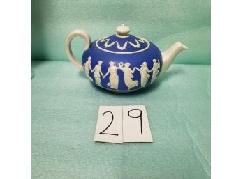 1940's Copeland Spode Blue White Jasperware Teapot - Dancing Hours