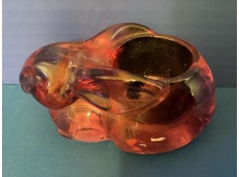 Vintage Indiana Glass Cranberry Bunny Tea Light Candle Holder